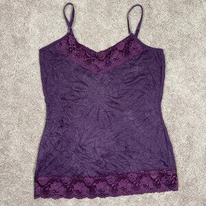 Womens Purple Lace Trim Cami Tank Top Size L Crinkle Long Line Y2k Gothic Fairy